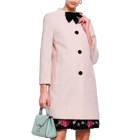 KATE SPADE Light Pink sz2 Ma Cherie bow-embellished cotton-blend tweed coat